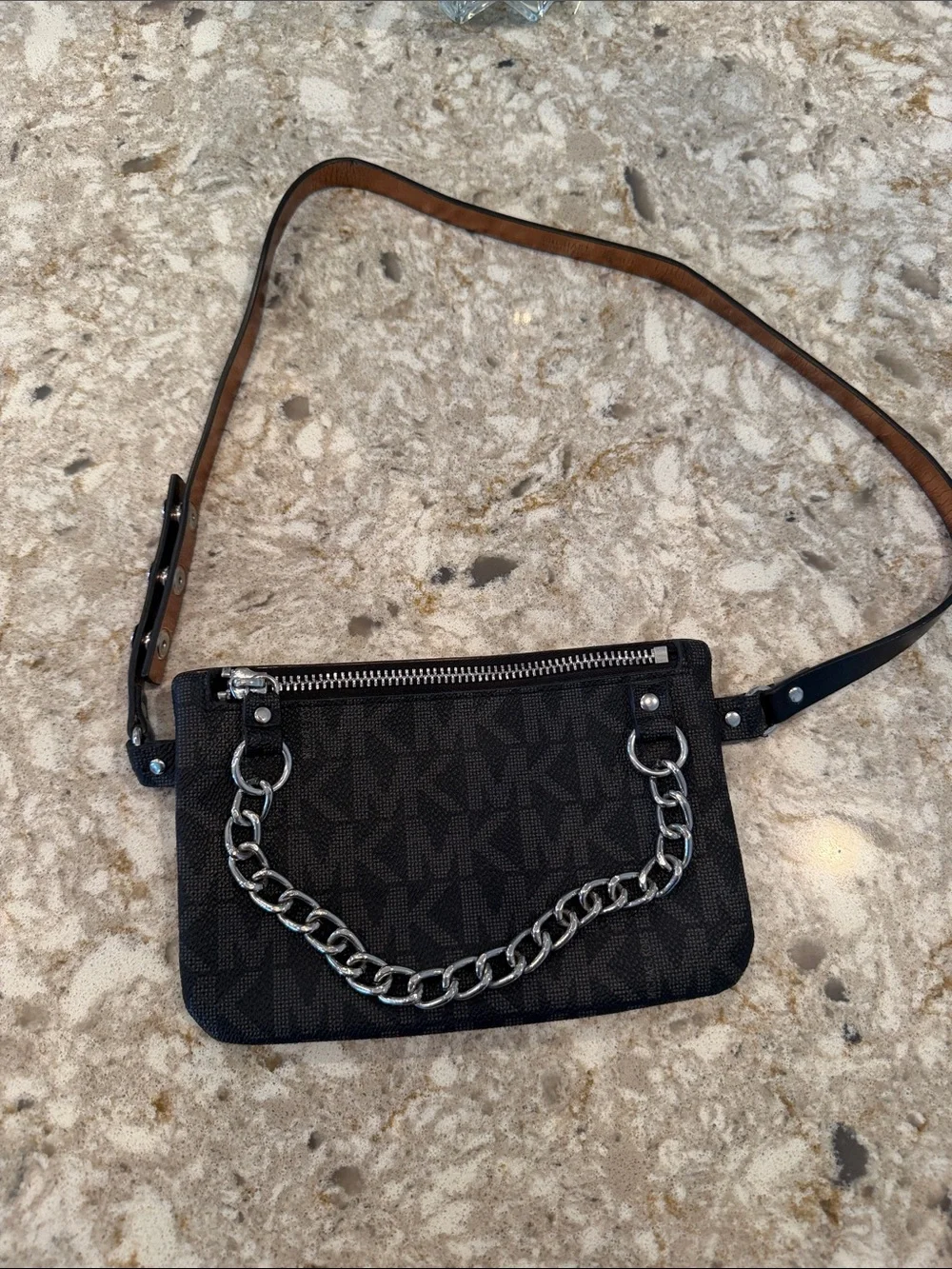 Michael Kors Black Logo Chain Strap Belt Bag L